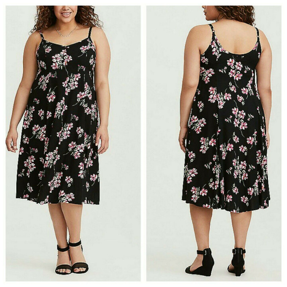 Torrid Midi Dress Blk Floral Challis 3X - Picture 2 of 4
